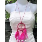 feather dream catcher pendant necklaces pink suede leather